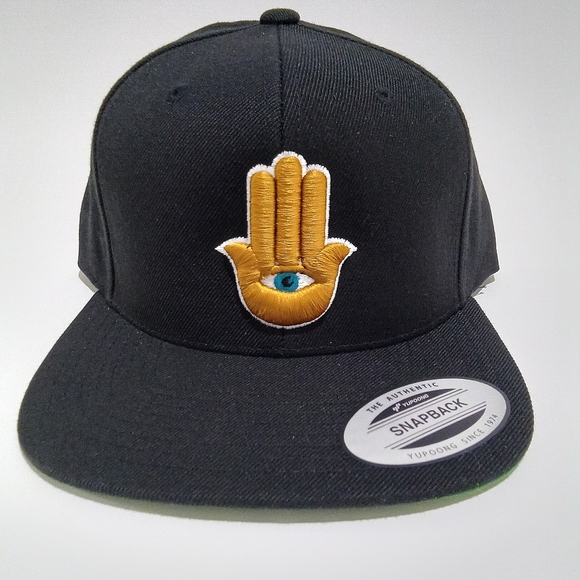 Hamsa Hand 3rd Eye 3D Embroidered Black Snapback Hat Flat Bill 6 Panel Yupoong - Picture 1 of 6